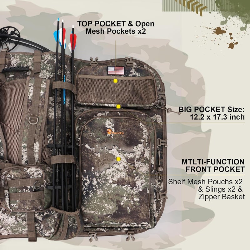 FunVZU Hunting Backpacks for Men,Saddle Hunting Bag with Bow Holder, Large Compound Bow Hunting Backpack & Duffle Bags - Image 4